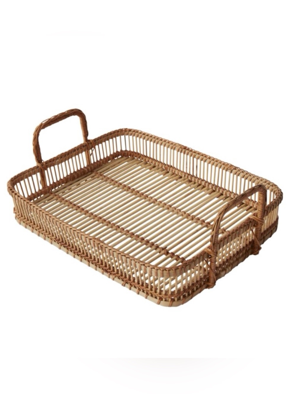 Vintage Woven Rattan Serving Tray in Natural Tan large